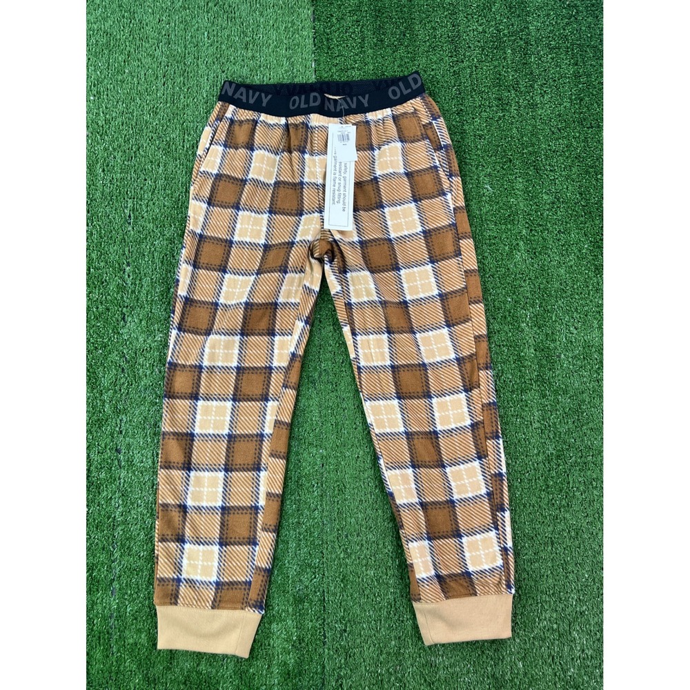 Old Navy Boys Brown Plaid Fleece Pajama Jogger Pants Size M 8 NWT